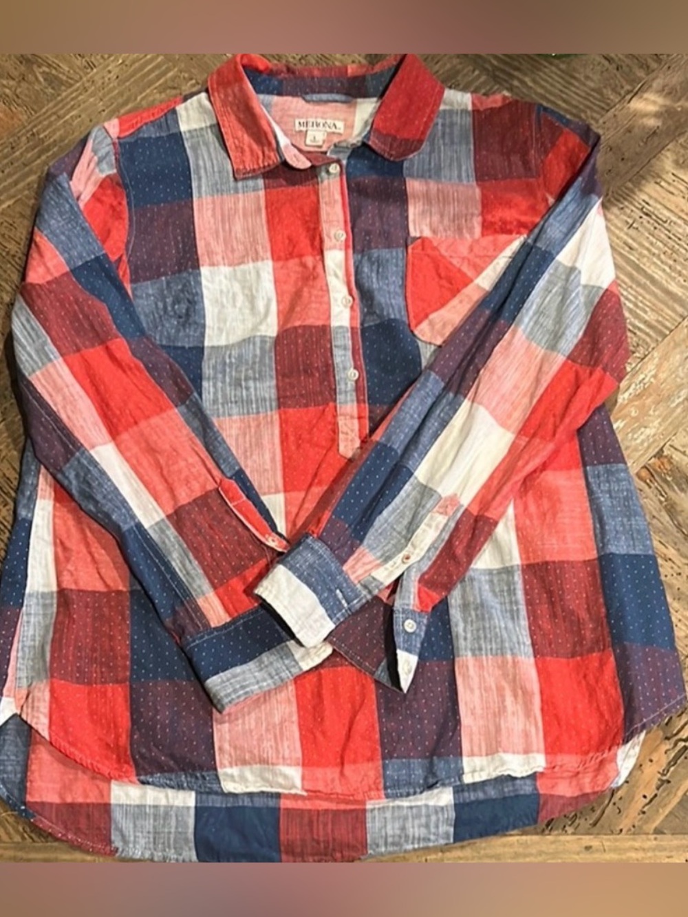 Women’s Merona Plaid Casual Red,Blue Top, Size Large
